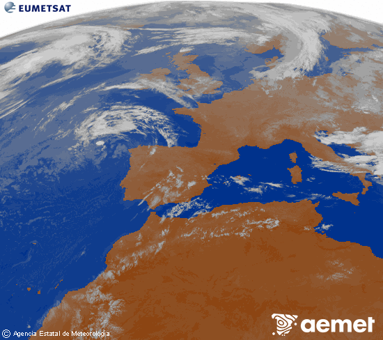 Imagen de la zona de Europa y Norte de �frica del canal infrarrojo del sat�lite Meteosat operacional en 0�N 0�W, procesada para darle color.&nbsp;vendredi, 24 juillet  2026 02:00
