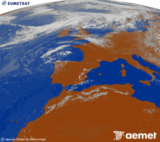 Imagen de la zona de Europa y Norte de �frica del canal infrarrojo del sat�lite Meteosat operacional en 0�N 0�W, procesada para darle color.&nbsp;divendres, 24 de juliol  2026 16:00
