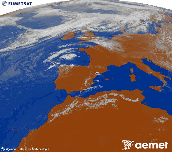 Imagen de la zona de Europa y Norte de �frica del canal infrarrojo del sat�lite Meteosat operacional en 0�N 0�W, procesada para darle color.&nbsp;divendres, 24 de juliol  2026 17:00