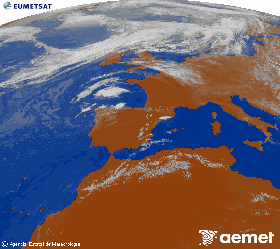 Imagen de la zona de Europa y Norte de �frica del canal infrarrojo del sat�lite Meteosat operacional en 0�N 0�W, procesada para darle color.&nbsp;divendres, 24 de juliol  2026 18:00