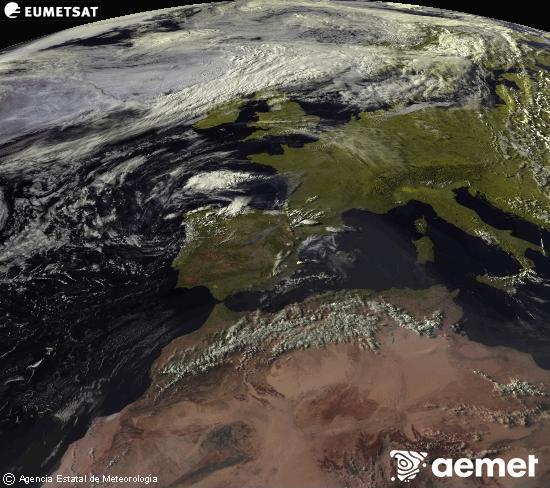 Aquesta imatge es genera utilitzant informaci� dels canals visibles del sat�l�lit METEOSAT, que pertany a la segona generaci� de sat�l�lits Meteosat (MSG). Per aquest motiu, nom�s hi ha informaci� en la zona il�luminada pel sol. A m�s, els canals han sigut normalitzats perqu� la lluentor no depenga de la posici� del sol.&nbsp;divendres, 24 de juliol  2026 19:00