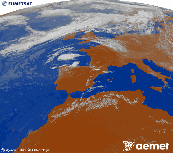 Imagen de la zona de Europa y Norte de �frica del canal infrarrojo del sat�lite Meteosat operacional en 0�N 0�W, procesada para darle color.&nbsp;viernes, 24 julio 2026 a las 19:00
