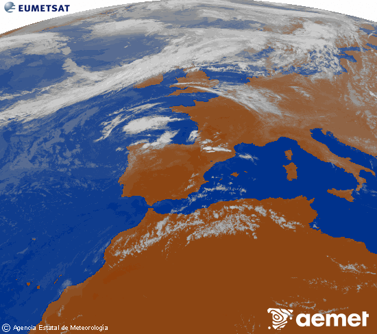 Imagen de la zona de Europa y Norte de �frica del canal infrarrojo del sat�lite Meteosat operacional en 0�N 0�W, procesada para darle color.&nbsp;viernes, 24 julio 2026 a las 20:00
