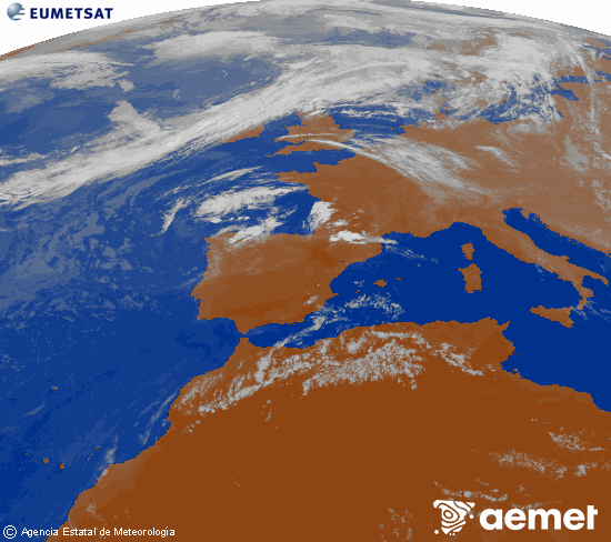 Imagen de la zona de Europa y Norte de �frica del canal infrarrojo del sat�lite Meteosat operacional en 0�N 0�W, procesada para darle color.&nbsp;viernes, 24 julio 2026 a las 21:00