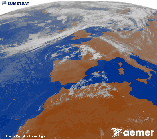 Imagen de la zona de Europa y Norte de �frica del canal infrarrojo del sat�lite Meteosat operacional en 0�N 0�W, procesada para darle color.&nbsp;s�bado, 25 julio 2026 a las 01:00