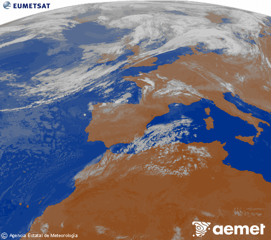 Imagen de la zona de Europa y Norte de �frica del canal infrarrojo del sat�lite Meteosat operacional en 0�N 0�W, procesada para darle color.&nbsp;Saturday, 25 July  2026 07:00