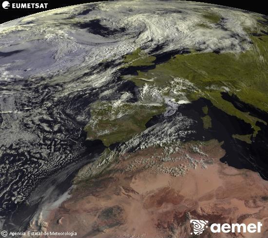 Aquesta imatge es genera utilitzant informaci� dels canals visibles del sat�l�lit METEOSAT, que pertany a la segona generaci� de sat�l�lits Meteosat (MSG). Per aquest motiu, nom�s hi ha informaci� en la zona il�luminada pel sol. A m�s, els canals han sigut normalitzats perqu� la lluentor no depenga de la posici� del sol.&nbsp;dissabte, 25 de juliol  2026 09:00