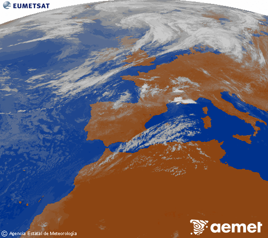 Imagen de la zona de Europa y Norte de �frica del canal infrarrojo del sat�lite Meteosat operacional en 0�N 0�W, procesada para darle color.&nbsp;Saturday, 25 July  2026 10:00