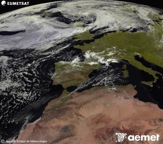 Aquesta imatge es genera utilitzant informaci� dels canals visibles del sat�l�lit METEOSAT, que pertany a la segona generaci� de sat�l�lits Meteosat (MSG). Per aquest motiu, nom�s hi ha informaci� en la zona il�luminada pel sol. A m�s, els canals han sigut normalitzats perqu� la lluentor no depenga de la posici� del sol.&nbsp;dissabte, 25 de juliol  2026 12:00