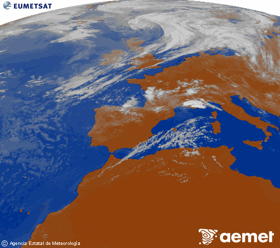 Imagen de la zona de Europa y Norte de �frica del canal infrarrojo del sat�lite Meteosat operacional en 0�N 0�W, procesada para darle color.&nbsp;Saturday, 25 July  2026 12:00