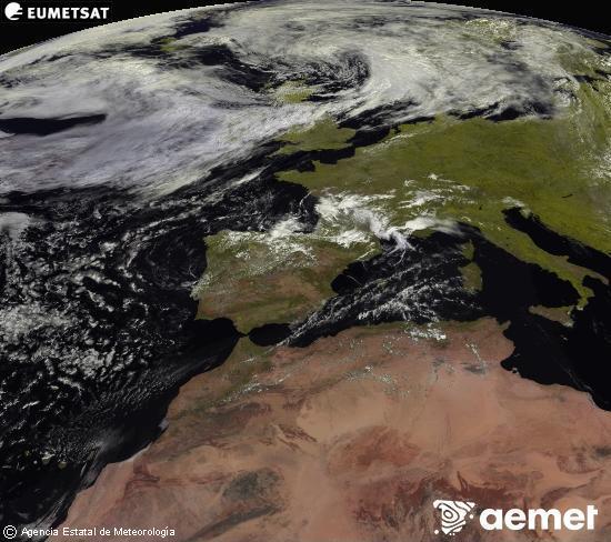 Aquesta imatge es genera utilitzant informaci� dels canals visibles del sat�l�lit METEOSAT, que pertany a la segona generaci� de sat�l�lits Meteosat (MSG). Per aquest motiu, nom�s hi ha informaci� en la zona il�luminada pel sol. A m�s, els canals han sigut normalitzats perqu� la lluentor no depenga de la posici� del sol.&nbsp;dissabte, 25 de juliol  2026 13:00