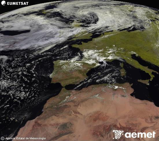 Aquesta imatge es genera utilitzant informaci� dels canals visibles del sat�l�lit METEOSAT, que pertany a la segona generaci� de sat�l�lits Meteosat (MSG). Per aquest motiu, nom�s hi ha informaci� en la zona il�luminada pel sol. A m�s, els canals han sigut normalitzats perqu� la lluentor no depenga de la posici� del sol.&nbsp;dissabte, 25 de juliol  2026 14:00