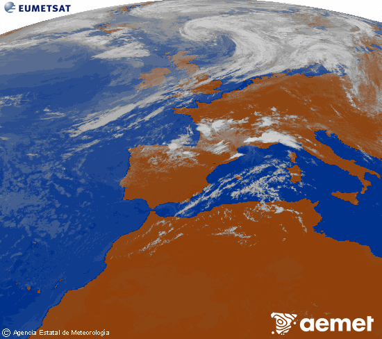 Imagen de la zona de Europa y Norte de �frica del canal infrarrojo del sat�lite Meteosat operacional en 0�N 0�W, procesada para darle color.&nbsp;samedi, 25 juillet  2026 14:00