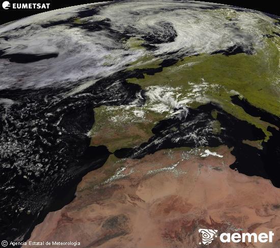 Aquesta imatge es genera utilitzant informaci� dels canals visibles del sat�l�lit METEOSAT, que pertany a la segona generaci� de sat�l�lits Meteosat (MSG). Per aquest motiu, nom�s hi ha informaci� en la zona il�luminada pel sol. A m�s, els canals han sigut normalitzats perqu� la lluentor no depenga de la posici� del sol.&nbsp;dissabte, 25 de juliol  2026 15:00