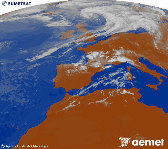 Imagen de la zona de Europa y Norte de �frica del canal infrarrojo del sat�lite Meteosat operacional en 0�N 0�W, procesada para darle color.&nbsp;samedi, 25 juillet  2026 15:00