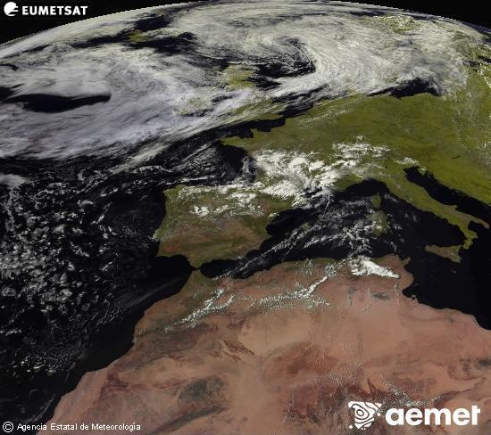 Aquesta imatge es genera utilitzant informaci� dels canals visibles del sat�l�lit METEOSAT, que pertany a la segona generaci� de sat�l�lits Meteosat (MSG). Per aquest motiu, nom�s hi ha informaci� en la zona il�luminada pel sol. A m�s, els canals han sigut normalitzats perqu� la lluentor no depenga de la posici� del sol.&nbsp;dissabte, 25 de juliol  2026 16:00