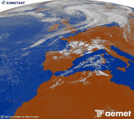 Imagen de la zona de Europa y Norte de �frica del canal infrarrojo del sat�lite Meteosat operacional en 0�N 0�W, procesada para darle color.&nbsp;samedi, 25 juillet  2026 16:00