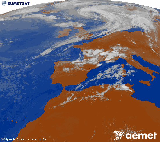 Imagen de la zona de Europa y Norte de �frica del canal infrarrojo del sat�lite Meteosat operacional en 0�N 0�W, procesada para darle color.&nbsp;samedi, 25 juillet  2026 17:00