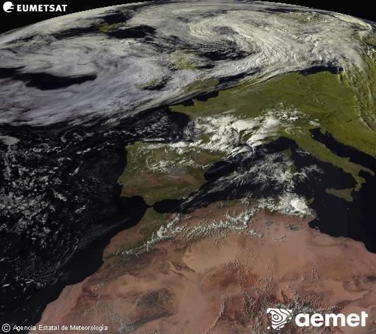 Esta imagen se genera utilizando informaci�n de los canales visibles del sat�lite METEOSAT perteneciente a la segunda generaci�n de sat�lites Meteosat (MSG). Por ese motivo, s�lo hay informaci�n en la zona iluminada por el sol. Adem�s, los canales han sido normalizados para que el brillo no dependa de la posici�n del sol.&nbsp;Saturday, 25 July  2026 18:00