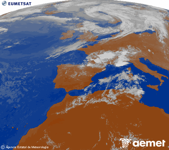 Imagen de la zona de Europa y Norte de �frica del canal infrarrojo del sat�lite Meteosat operacional en 0�N 0�W, procesada para darle color.&nbsp;samedi, 25 juillet  2026 20:00