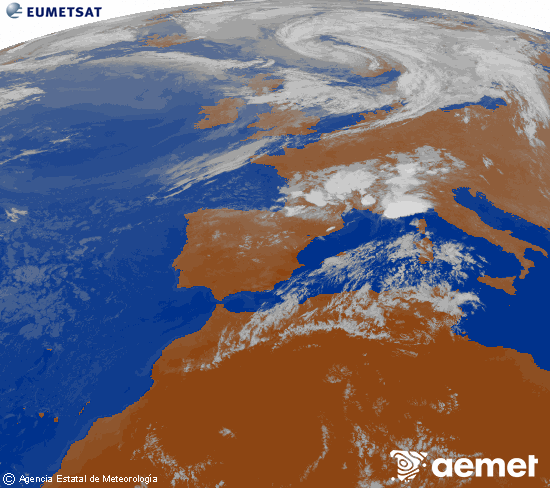 Imagen de la zona de Europa y Norte de �frica del canal infrarrojo del sat�lite Meteosat operacional en 0�N 0�W, procesada para darle color.&nbsp;samedi, 25 juillet  2026 21:00