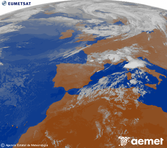 Imagen de la zona de Europa y Norte de �frica del canal infrarrojo del sat�lite Meteosat operacional en 0�N 0�W, procesada para darle color.&nbsp;dimanche, 26 juillet  2026 00:00