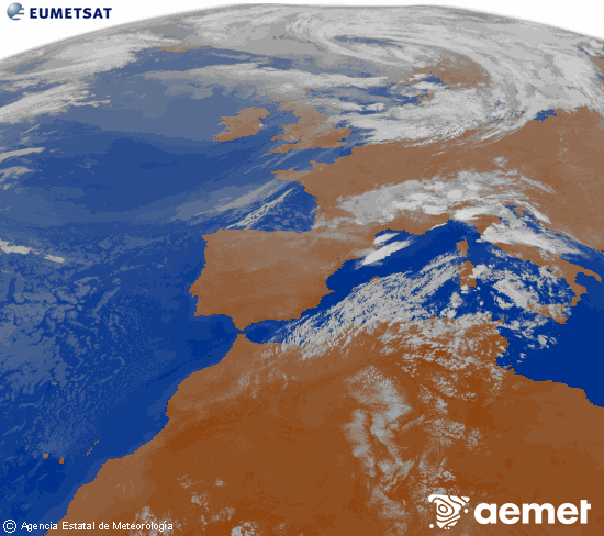Imagen de la zona de Europa y Norte de �frica del canal infrarrojo del sat�lite Meteosat operacional en 0�N 0�W, procesada para darle color.&nbsp;dimanche, 26 juillet  2026 03:00