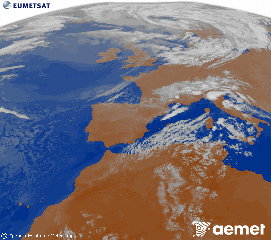 Imagen de la zona de Europa y Norte de �frica del canal infrarrojo del sat�lite Meteosat operacional en 0�N 0�W, procesada para darle color.&nbsp;dimanche, 26 juillet  2026 04:00
