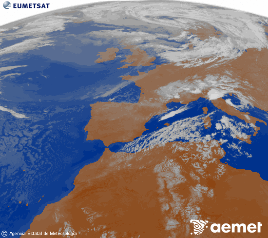 Imagen de la zona de Europa y Norte de �frica del canal infrarrojo del sat�lite Meteosat operacional en 0�N 0�W, procesada para darle color.&nbsp;dimanche, 26 juillet  2026 05:00