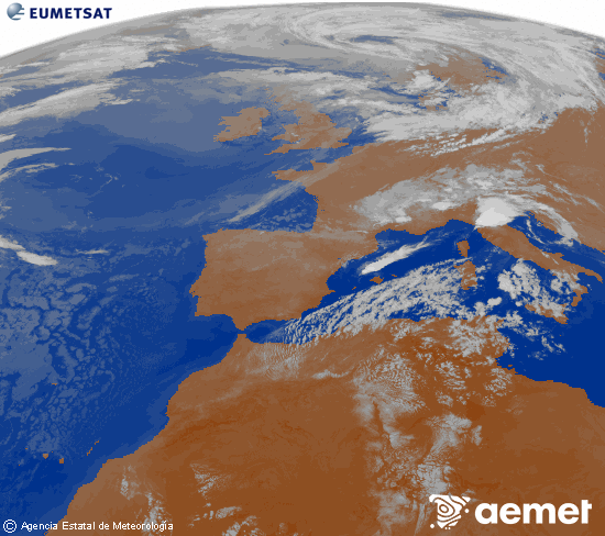 Imagen de la zona de Europa y Norte de �frica del canal infrarrojo del sat�lite Meteosat operacional en 0�N 0�W, procesada para darle color.&nbsp;dimanche, 26 juillet  2026 06:00