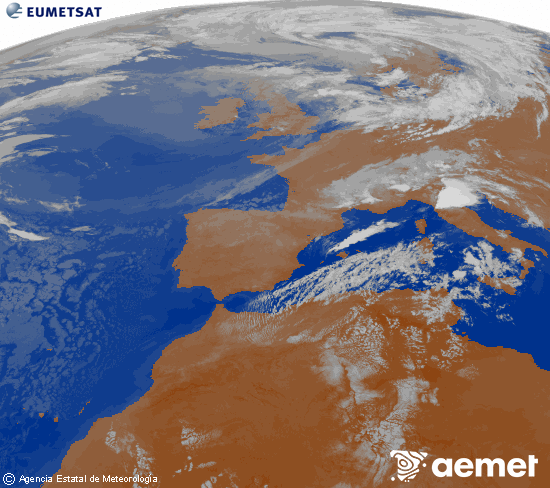 Imagen de la zona de Europa y Norte de �frica del canal infrarrojo del sat�lite Meteosat operacional en 0�N 0�W, procesada para darle color.&nbsp;dimanche, 26 juillet  2026 07:00