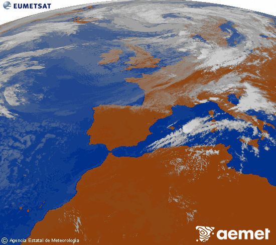 Imagen de la zona de Europa y Norte de �frica del canal infrarrojo del sat�lite Meteosat operacional en 0�N 0�W, procesada para darle color.&nbsp;dimanche, 26 juillet  2026 14:00