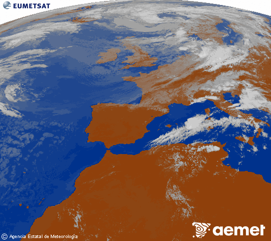 Imagen de la zona de Europa y Norte de �frica del canal infrarrojo del sat�lite Meteosat operacional en 0�N 0�W, procesada para darle color.&nbsp;dimanche, 26 juillet  2026 15:00