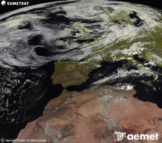 Esta imagen se genera utilizando informaci�n de los canales visibles del sat�lite METEOSAT perteneciente a la segunda generaci�n de sat�lites Meteosat (MSG). Por ese motivo, s�lo hay informaci�n en la zona iluminada por el sol. Adem�s, los canales han sido normalizados para que el brillo no dependa de la posici�n del sol.&nbsp;igandea, 2026ko uztailak 26, ordua: 16:00