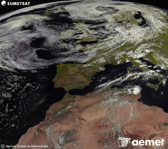 Esta imagen se genera utilizando informaci�n de los canales visibles del sat�lite METEOSAT perteneciente a la segunda generaci�n de sat�lites Meteosat (MSG). Por ese motivo, s�lo hay informaci�n en la zona iluminada por el sol. Adem�s, los canales han sido normalizados para que el brillo no dependa de la posici�n del sol.&nbsp;igandea, 2026ko uztailak 26, ordua: 17:00