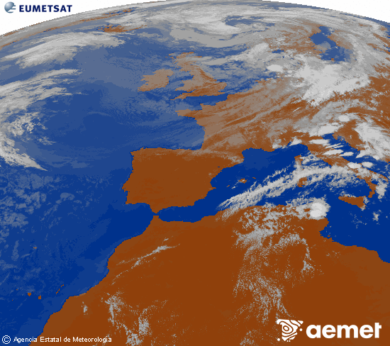 Imagen de la zona de Europa y Norte de �frica del canal infrarrojo del sat�lite Meteosat operacional en 0�N 0�W, procesada para darle color.&nbsp;dimanche, 26 juillet  2026 17:00