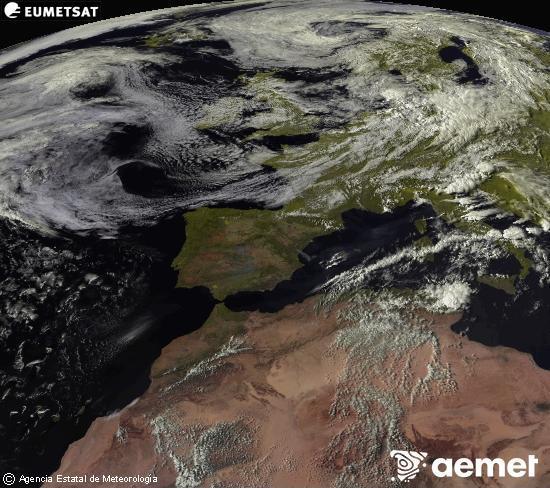 Esta imagen se genera utilizando informaci�n de los canales visibles del sat�lite METEOSAT perteneciente a la segunda generaci�n de sat�lites Meteosat (MSG). Por ese motivo, s�lo hay informaci�n en la zona iluminada por el sol. Adem�s, los canales han sido normalizados para que el brillo no dependa de la posici�n del sol.&nbsp;igandea, 2026ko uztailak 26, ordua: 18:00
