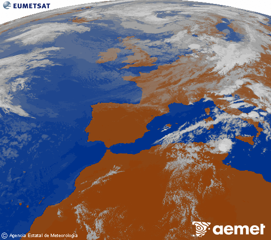 Imagen de la zona de Europa y Norte de �frica del canal infrarrojo del sat�lite Meteosat operacional en 0�N 0�W, procesada para darle color.&nbsp;dimanche, 26 juillet  2026 18:00
