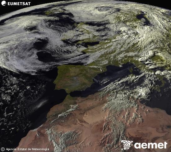 Esta imagen se genera utilizando informaci�n de los canales visibles del sat�lite METEOSAT perteneciente a la segunda generaci�n de sat�lites Meteosat (MSG). Por ese motivo, s�lo hay informaci�n en la zona iluminada por el sol. Adem�s, los canales han sido normalizados para que el brillo no dependa de la posici�n del sol.&nbsp;igandea, 2026ko uztailak 26, ordua: 19:00
