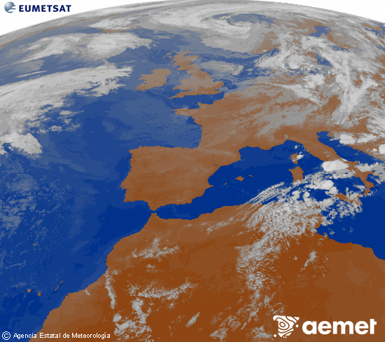 Imagen de la zona de Europa y Norte de �frica del canal infrarrojo del sat�lite Meteosat operacional en 0�N 0�W, procesada para darle color.&nbsp;lundi, 27 juillet  2026 00:00
