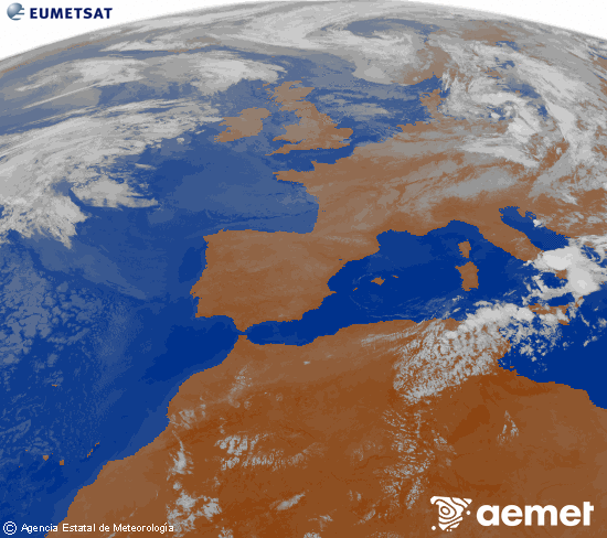 Imagen de la zona de Europa y Norte de �frica del canal infrarrojo del sat�lite Meteosat operacional en 0�N 0�W, procesada para darle color.&nbsp;lundi, 27 juillet  2026 04:00