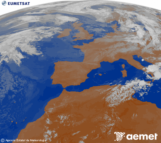Imagen de la zona de Europa y Norte de �frica del canal infrarrojo del sat�lite Meteosat operacional en 0�N 0�W, procesada para darle color.&nbsp;lundi, 27 juillet  2026 05:00