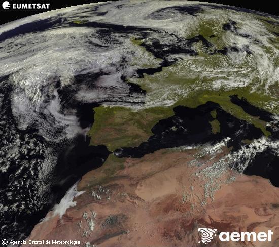 Esta imagen se genera utilizando informaci�n de los canales visibles del sat�lite METEOSAT perteneciente a la segunda generaci�n de sat�lites Meteosat (MSG). Por ese motivo, s�lo hay informaci�n en la zona iluminada por el sol. Adem�s, los canales han sido normalizados para que el brillo no dependa de la posici�n del sol.&nbsp;astelehena, 2026ko uztailak 27, ordua: 11:00