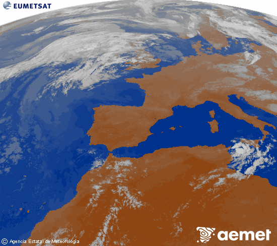 Imagen de la zona de Europa y Norte de �frica del canal infrarrojo del sat�lite Meteosat operacional en 0�N 0�W, procesada para darle color.&nbsp;Tuesday, 28 July  2026 00:00
