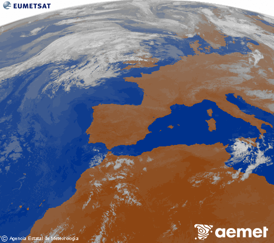 Imagen de la zona de Europa y Norte de �frica del canal infrarrojo del sat�lite Meteosat operacional en 0�N 0�W, procesada para darle color.&nbsp;Tuesday, 28 July  2026 01:00