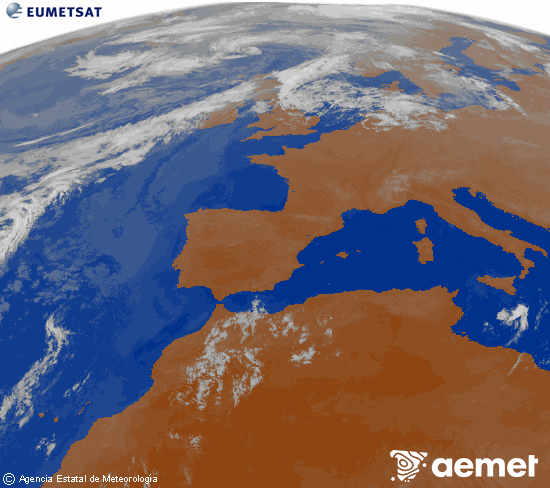 Imagen de la zona de Europa y Norte de �frica del canal infrarrojo del sat�lite Meteosat operacional en 0�N 0�W, procesada para darle color.&nbsp;Wednesday, 29 July  2026 02:00
