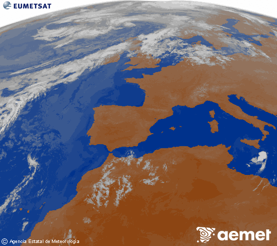 Imagen de la zona de Europa y Norte de �frica del canal infrarrojo del sat�lite Meteosat operacional en 0�N 0�W, procesada para darle color.&nbsp;Wednesday, 29 July  2026 03:00