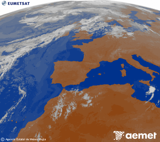 Imagen de la zona de Europa y Norte de �frica del canal infrarrojo del sat�lite Meteosat operacional en 0�N 0�W, procesada para darle color.&nbsp;Wednesday, 29 July  2026 04:00