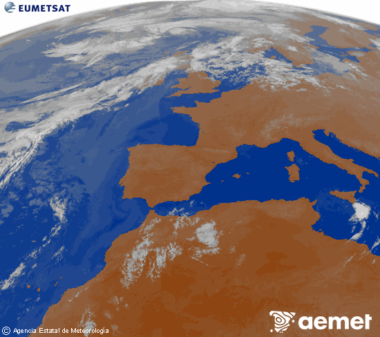 Imagen de la zona de Europa y Norte de �frica del canal infrarrojo del sat�lite Meteosat operacional en 0�N 0�W, procesada para darle color.&nbsp;Wednesday, 29 July  2026 05:00