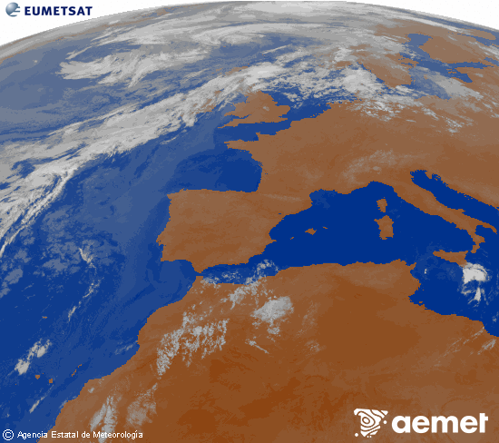Imagen de la zona de Europa y Norte de �frica del canal infrarrojo del sat�lite Meteosat operacional en 0�N 0�W, procesada para darle color.&nbsp;Wednesday, 29 July  2026 07:00